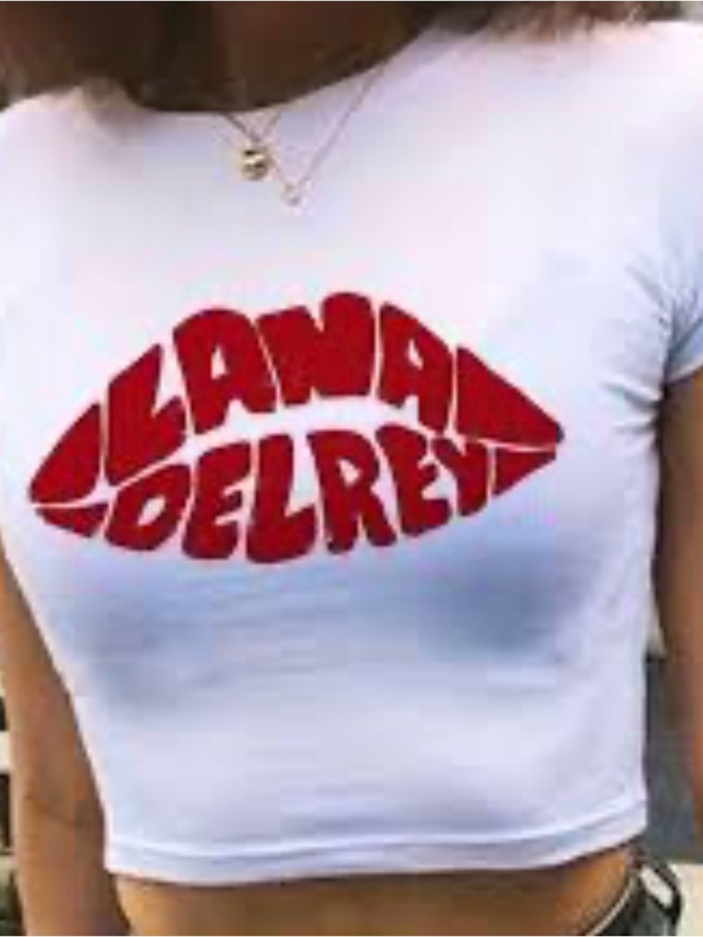Lana Del Rey White Crop Baby Doll Tee with Red Lip Graphic Sz S